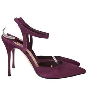 Manolo Blahnik Minis Purple Suede Slingback Pointed Toe High Heel Pump 38